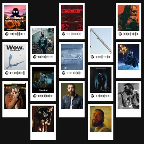Image of Post Malone Poster | Post Malone Songs Polaroids (Set of 15) | Posty's Wow, Circles, Sunflower Songs Mini Poster (8 x 6 cm) Posters for Phone Accessories, Bedroom, Office, room decoration (Post Malone)