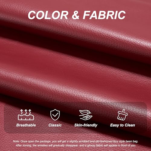 Hobestluk Giant Bean Bag Chair Lazy Floor Sofa, Memory Foam Fireside Sofa for Adults, Big Beanbag Faux Leather Armless Chair for Living Room Bedroom Dorm Office (WineRed, Single)