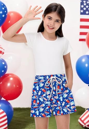 Remimi Unisex Kids 4th of July Shorts Flag Casual Knit Sweat Bottoms 5-14 Years4