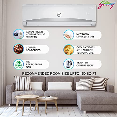 Image of Godrej 1.5 Ton 3 Star Inverter Split AC (Copper, Anti Bacterial Filter, 2021 Model, GIC 18JTC3-WTA, White)