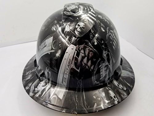 Wet Works Imaging Customized Pyramex Full Brim Grim Reaper Skull Shooter Hard HAT with Ratcheting Suspension Custom LIDS Crazy Sick Construction PPE