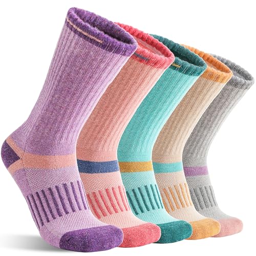 Image of MOGGEI 5 Pairs Merino Wool Hiking Socks Warm Thermal Winter Cozy Cushioned Moisture Wicking Socks for Women & Men