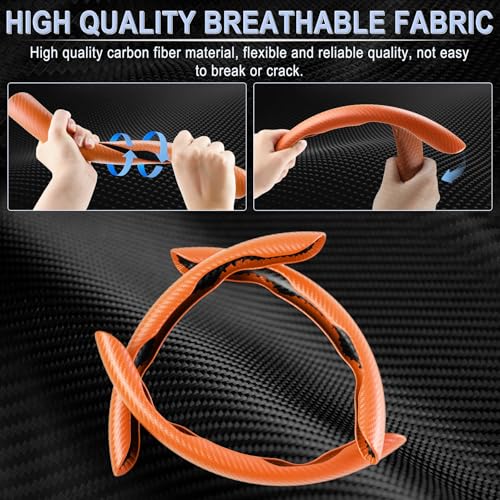 Image of Amiss 3pcs Carbon Fiber Anti-Skid Steering Wheel Cover, Waterproof & Segmented Butterfly Design, Universal 99% Vehicle Wheel Cover Protector, Car Interior Accessories (Orange-3pcs)