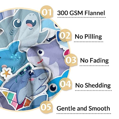 Shark Blanket Gifts - 60"x80" Cute Throw Blanket for Kids & Adults - Blue Soft Fuzzy Blankets for Bed, Couch & Living Room