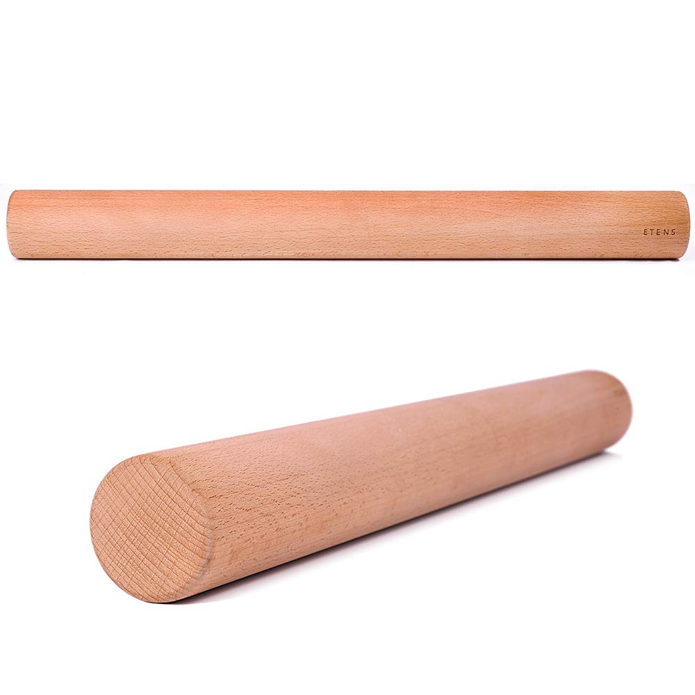 Etens - Rodillo de madera para hornear pasteles de masa de pizza y galletas, rodillo de masa de madera - suministros esenciales para hornear y herramientas para hornear, 45 cm