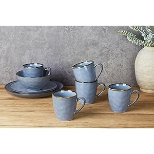 famiware Coffee Mugs Set of 4 Ocean Round 115oz Coffee Cup Set with Handle for Cocoa Milk Hot Chocolate Tea or Water Stoneware Cups for Kitchen Reactive Glaze Microwave Dishwasher Safe Blue