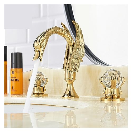 Mitigeur de lavabo répandu double commande débit précis style cygne doré - 3