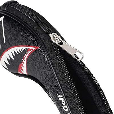 10pcs/Set Shark Golf Club Iron Head Covers Headcover with No. on Both Sides Suitable for Right and Left Handed Golfer Zipper Closure