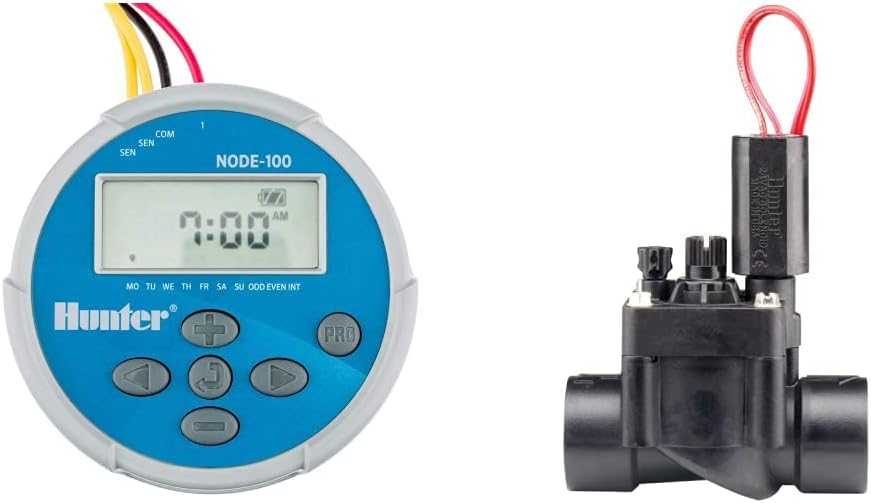 Hunter Industries Sprinkler NODE100 Battery Controller with Solenoid and Hunter 1" PGV Valve