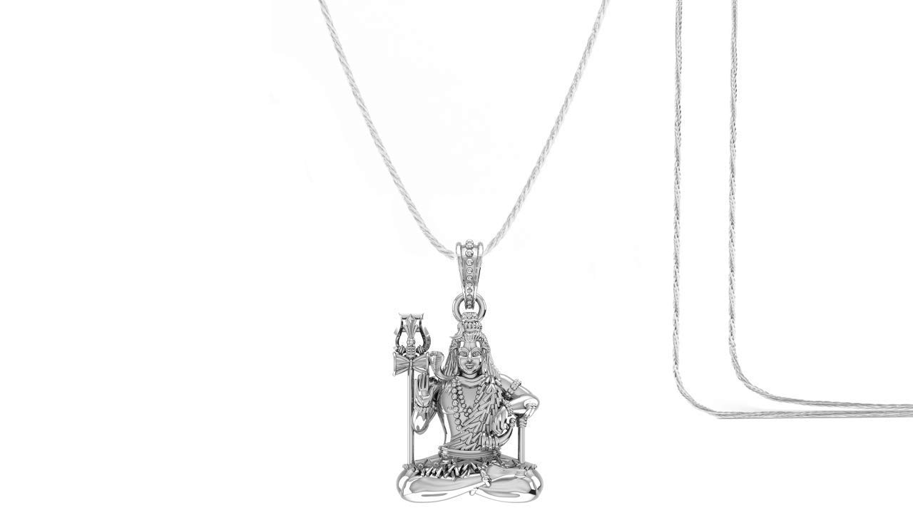 A AKSHAT SAPPHIRESterling Silver (92.5% purity) God Shiva Chain Pendant (Pendant with Rope Chain) for Men & Women Pure Silver Lord Shiv Chain Locket for Health & Wealth