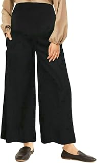 Women's Maternity Wide Leg Palazzo Summer Pants with Pockets, 28" Inseam Pregnancy Trousers for Work Lounge Yoga