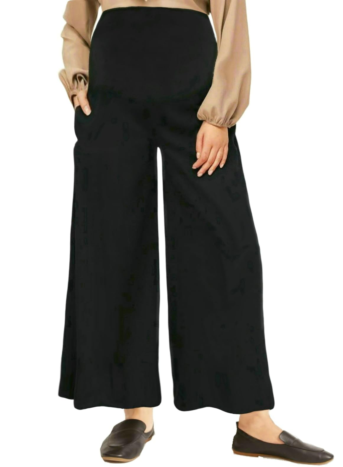 Pantalones palazzo de maternidad de pierna ancha con bolsillos, pantalones holgados de maternidad de 28 pulgadas, para trabajo y yoga