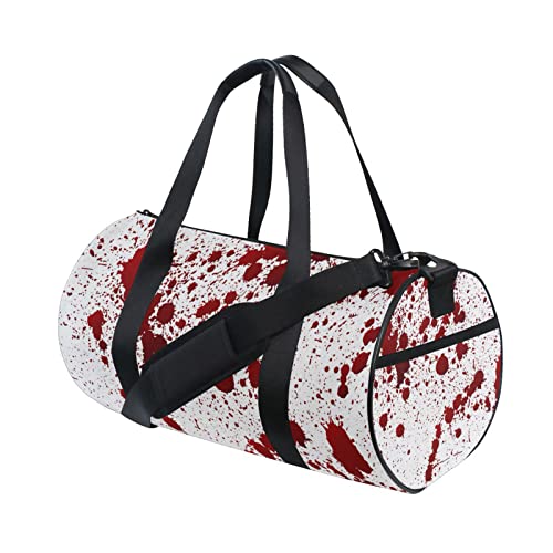 Red Blood Ink Splatter Spots Stains Isolated on White Duffel Bag, Foldable Canvas Travel Tote for Gym Sports with Inner Pockets, Durable Lightweight Fitness Bag for Overnight Workout