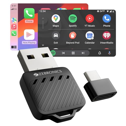 Image of Zebronics 2-in-1 Wireless CarPlay Adapter, Converts Wired Android Auto & CarPlay to Wireless, USB-A & Type-C Converter, BT v5.2, Dual Band Wi-Fi, Fast Boot, Plug & Play (Drivecast 02)