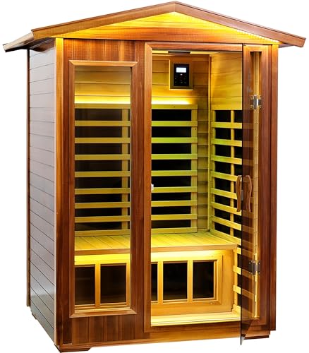 Image of LTCCDSS Outdoor Red Cedar Sauna 2 Person Far Infrared Sauna, Withstand Outdoor Temp -10℉-149℉| Low EMF Sauna Room for Home-9 Low EMF Heaters-Chromotherapys-Bluetooth Speaker