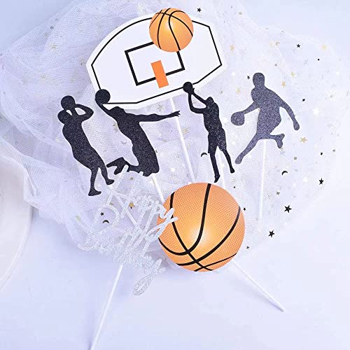 7 Pcs Basketball Theme Cake Topper, Basketball Cake Topper Party The Guitar Fo Kids Party Birthday Cake Decoration Supplies（Sliver) #TOP1