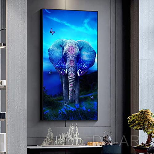 Toile éléphant bleu abstrait 35x50cm impression jet d'encre - 2