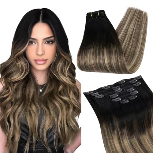 Ugeat Clip in Hair Extensions Real Human Hair Balayage Real