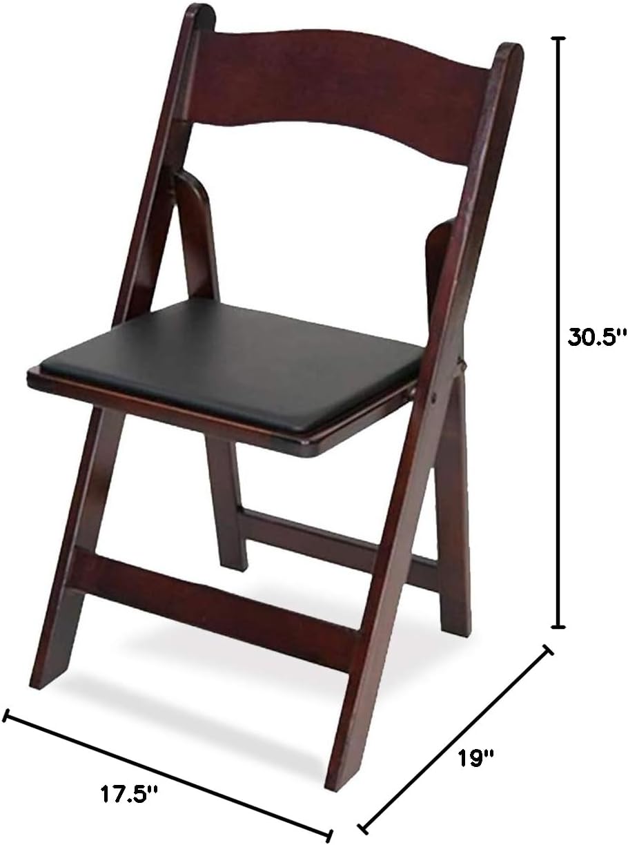 EventStable Titan Series Wood Folding Chair - Mahogany Indoor/Outdoor Lightweight Folding Chair - Vinyl Padded Foldable Chair for Weddings Events - 4-Pack