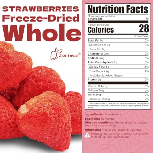 16oz Freeze Dried Whole Strawberries, Dehydrated Strawberry Fruit Bulk - image 2