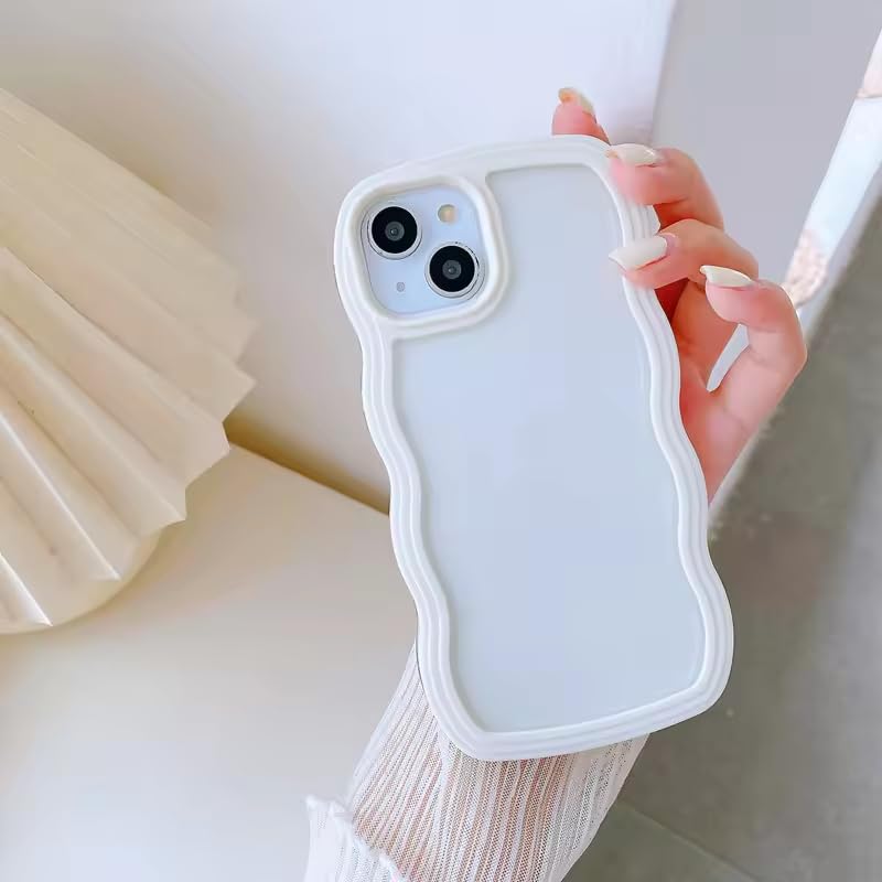 Image of MIDOS Back Cover Compatible with iPhone 14 Plus, Cute Curly Wave Frame Clear Case for Girls Women, Transparent Soft Silicone TPU Bumper Shockproof Protective Cover for iPhone 14 Plus (White)