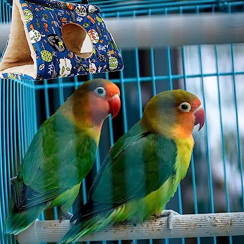 Image of Bird Nest Winter Warm House Hanging Hammock Velvet Shed Hut Cage Bird Plush Fluffy Hideaway Sleeping Bed Fuzzy for African Grey Cockatoo Parrot Parakeet Cockatiels Budgies Parakeets (Large, Blue)