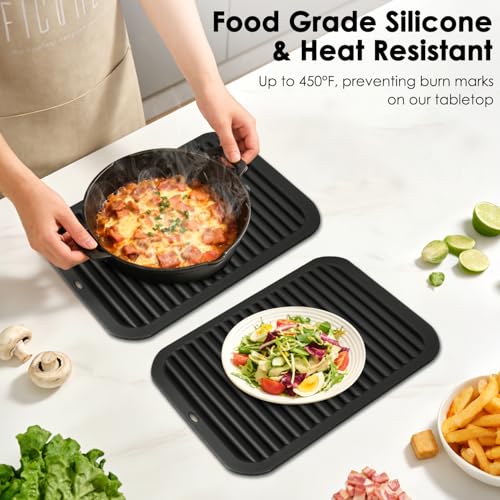 Image of Silicone Trivets for Hot Pots and Pans, 4 Pack Heat Resistant Pot Holders for kitchen, Large Silicone Trivet Mat for Hot Dishes, Black Hot Pads for Kitchen Counter, Hot Mats Spoon Rest, 9 * 12 Inches
