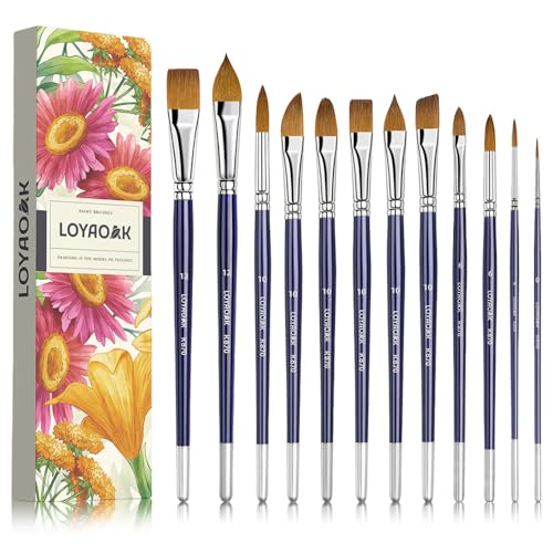 Loyaoak Sable Watercolor Brush Set (12 pcs, K870, Dark Blue)