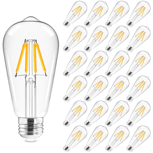 Hizashi Edison Bulbs Dimmable, 40 Watt, ST58/ST19 Vintage Light Bulbs, E26 LED Bulb 2700K Warm White, UL Listed, 4W 450lm 95+CRI E26 Base, Clear Glass, Pack of 24 Warm White 2700k 24 Pack