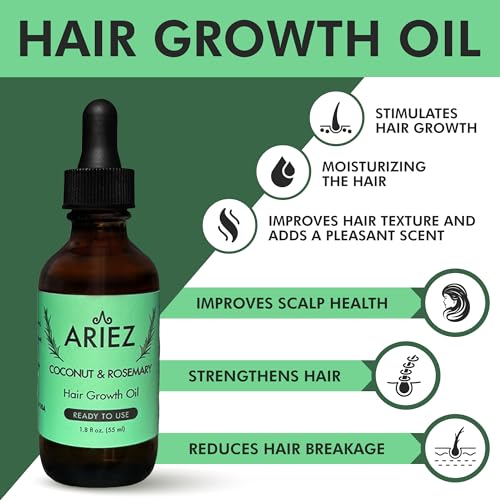 Ariez Coconut & Rosemary Oil Hair Growth Serum - Promotes Thicker and Fuller Looking Hair - For Dry & Damaged Hair - Anti Frizz- Stimulate Follicles, Promote Regrowth - Cruelty Free - 55ml - Image 3