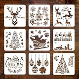YFFSFDC ステンシルシートクリスマス ステンシル テンプレート 描画 ステンシルプレート手帳 スクラップブッキング アルバム DIY シール 描画大容量テンプレート繰り返し利用クリスマス飾り（9枚セット）