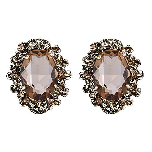 BriLove Victorian Style Stud Earrings for Women Crystal Floral Scroll Cameo Inspired Oval Jewelry Champagne Antique-Gold-Toned