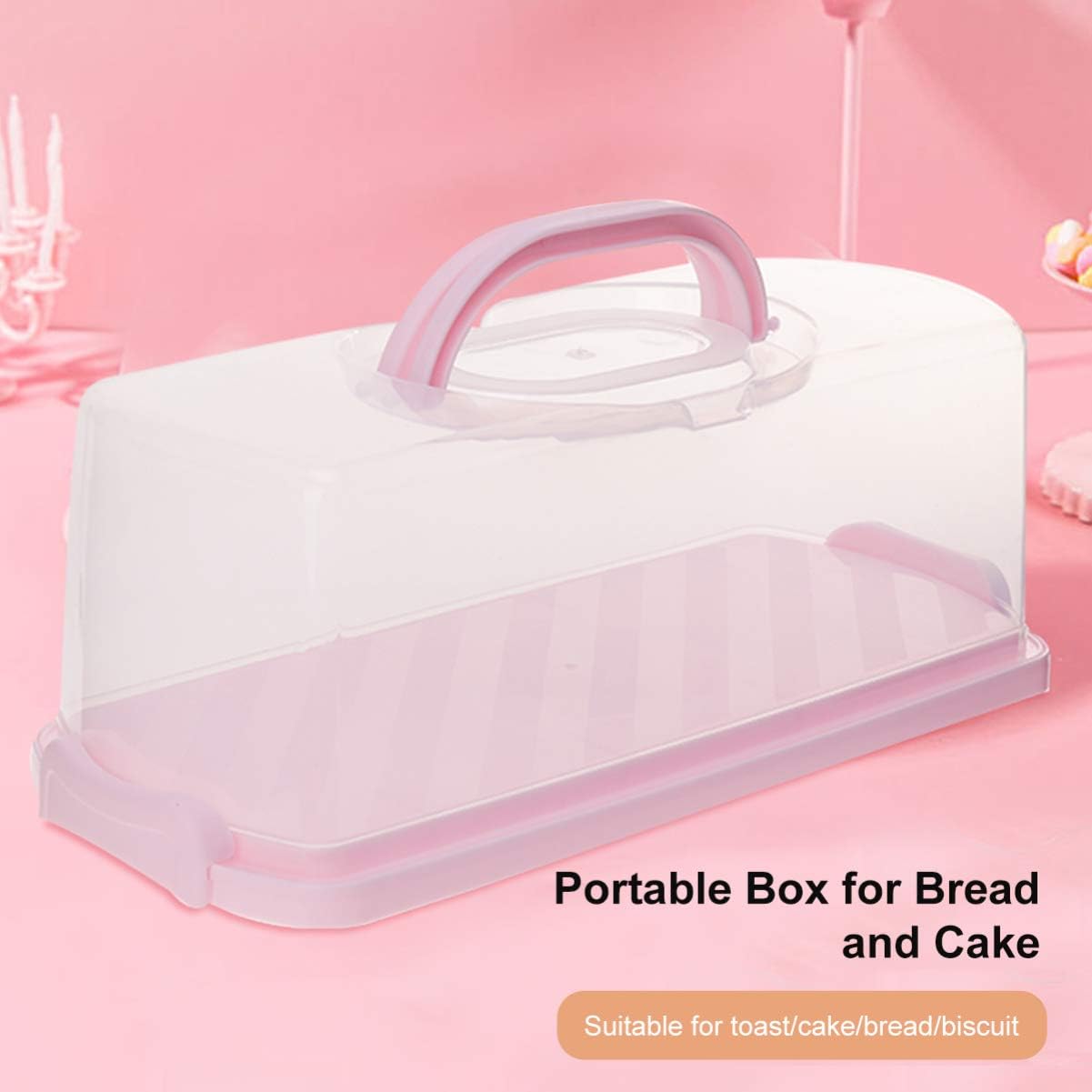 Hemoton Portable Bread Box with Handle Transparent Loaf Bread Box Storage Container for Cakes Pastries and Buns Rectangular Food Carrier 14.17 X 6.18 X 5.31 Inches