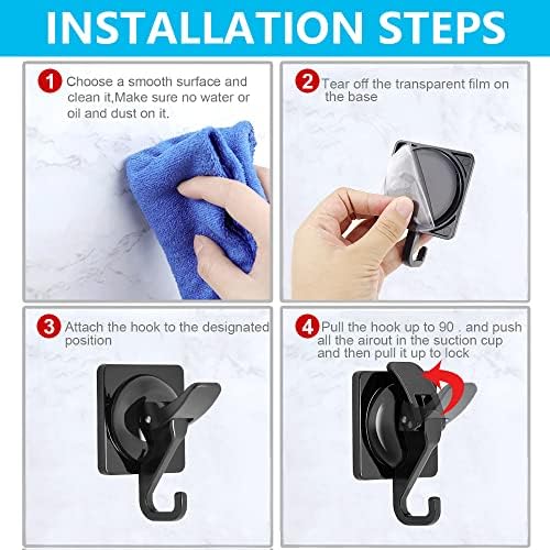Siwinparts 2 Pieces Suction Hooks Vacuum Suction Cup Hooks Plastic Bathroom Robe Hooks Multi Purpose Wall Hooks Removable Reusable Hooks Damage Free for Shower Bathroom Kitchen Glass Tiles - Black