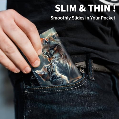 Slim Wallet for Men, Pop Up Card Holder RFID Blocking Metal Wallet Two Cats Design Holds Up to 9 Cards, Pop Up wallet for Notes and Coins and Debit Cards4