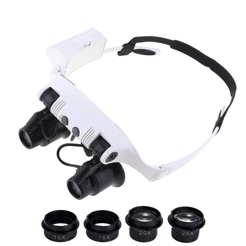 asdchZen Hands-Free Head-Mounted Magnifying Glasses With Led Lighting - 10X To 25X Zoom,With 4 Detachable Lenses-Uses Aaa Batteries,Suitable For Reading,Jewelry Magnifiers,Electronic R