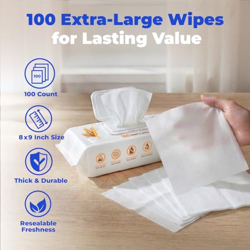 Image of Best Pet Supplies 8 inch x 9 inch Large Unscented Dog Wipes - Cleaning and Deodorizing for Paws and Coat - Gentle Formula with Oatmeal Vitamin E for Puppies and Cats - 100 Count