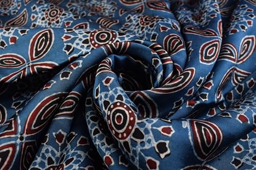Image of Ethnics of Kutch Women's Ajrakh Modal Silk Natural Dye Hand Block Print Unstitched Kurta Fabric (For Lenght - Refer Bullet Point Below)