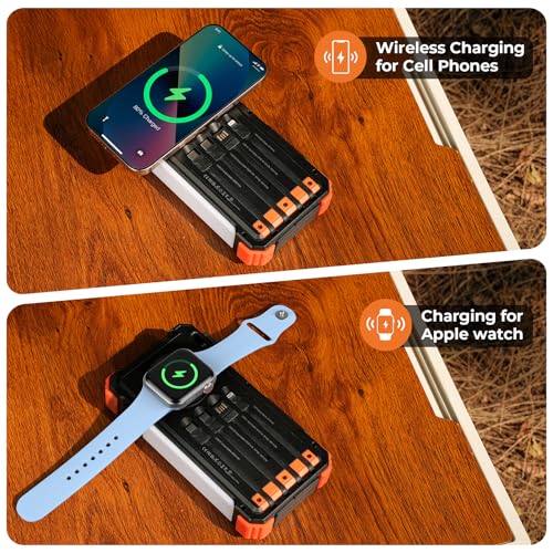 BLAVOR Solar Power Bank 20000mAh Built-in Cables, Wireless Charger for Phones & Apple Watch, 20W Fast Charging Battery Pack with USB C, Flashlight, Solar Charger for iPhone, iPad, iWatch, Samsung - Image 5