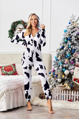 Ekouaer Halloween Onesie for Women Hooded Jumpsuit Sexy One Piece Pajamas - image 2