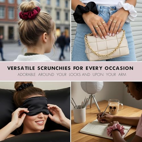 Image of Cerrito Satin Silk Hair Scrunchies for Women & Girls - Soft Elastic Hair Ties for Ponytail, Bun & Daily Styling, No Damage Hair Bands, Premium Hair Accessories Pack, Birthday Gift (Multi-12 Pcs, No box include)
