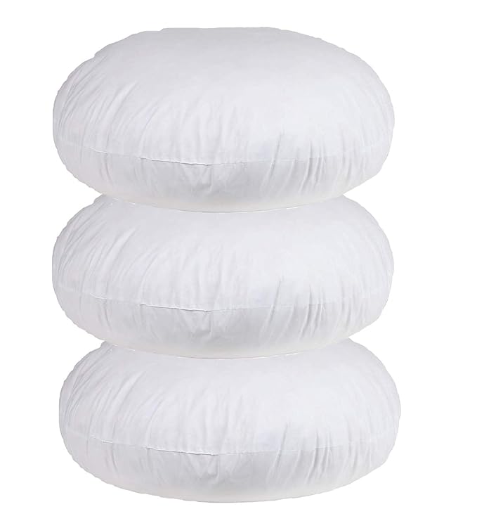 MeeFactory Microfiber Round Cushion Pillow Fillers Inserts for Bed, Sofa, 16 x 16 Inch, White, 3 Pieces
