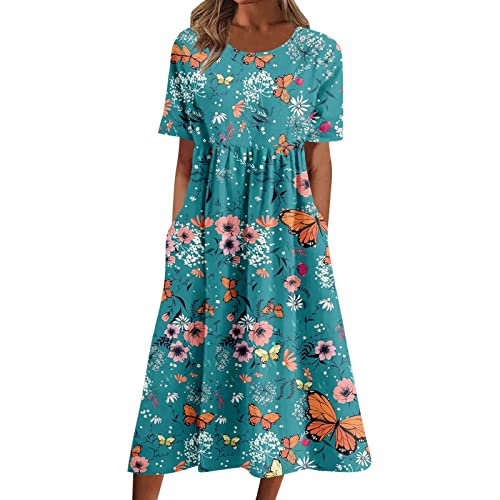Sommerkleid Damen Leichte Sommerkleider Tunika Kleid Sommer Blusenkleid Leicht Lang Casual Urlaub Hängerchen Grosse Grössen Schicke Luftige...