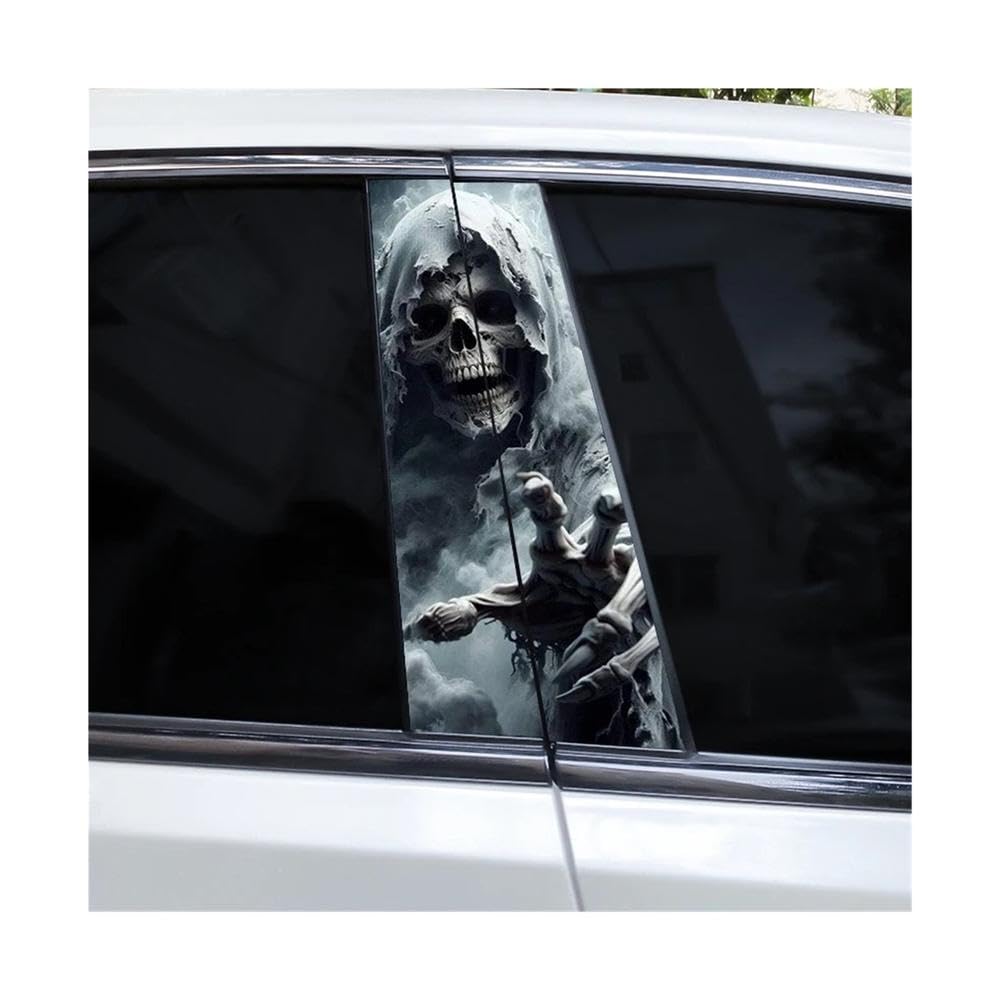 Bertdcx B ﻿2Pcs Skull Car -Pillar Vinyl Waterproof Decal Diy Sticker Auto Parts(B)