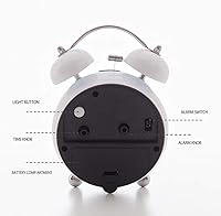 Vista 7 de {Reloj despertador fuerte para personas que duermen profundamente) Reloj despertador de campana doble de 3.5 pulgadas con luz de fondo para Blanco
