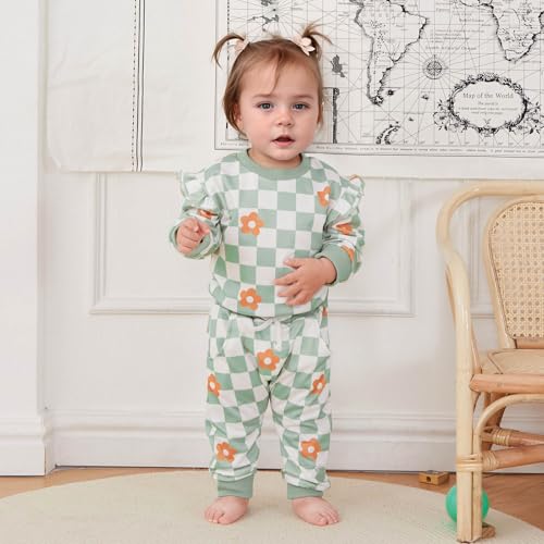 Toddler Baby Girl Fall Outfit Daisy Print Long Sleeve Sweatshirt with Elastic Waist Pant 2 Pcs Baby Girl Winter Set4