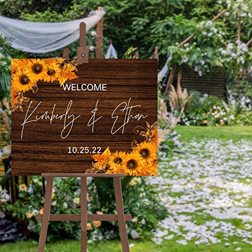 Panneau de mariage en grain de bois personnalisé décoration de cérémonie jaune tournesol