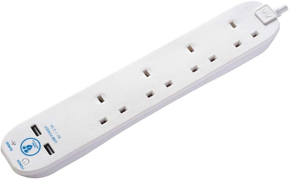 Masterplug Four Socket Surge Protected Extension Lead with Two USB Charging P...