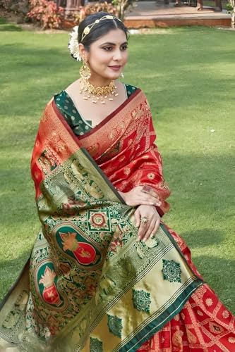 Image of Yashika Women's Banarasi Kanjivaram Silk Woven Saree | Animal Printed Patola Silk Saree for Women