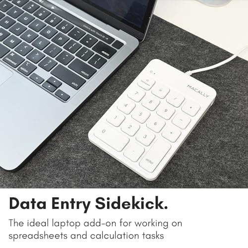 Macally USB Numeric Keypad | Wired Number Pad | External Number Pad for Laptop Computer Desk PC Mac (Perfect for Data Entry) 10 Key USB Keypad